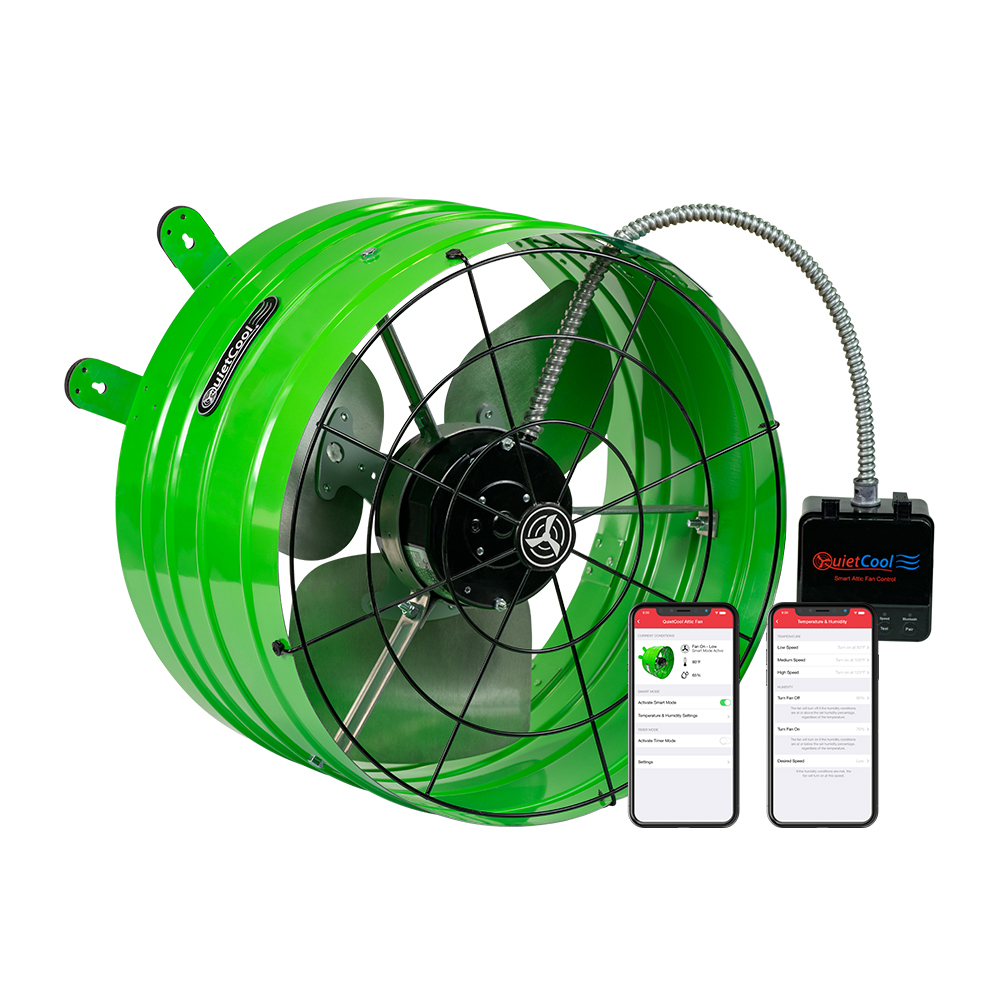 Smart attic fan with digital controls for temperature and humidity management