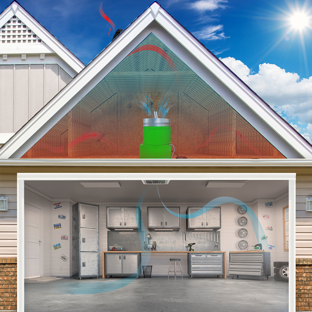 Garage cooling fan installation for workshop and garage ventilation