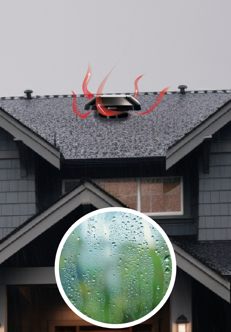 Attic fan humidity control mode preventing moisture buildup and mold growth in attic space