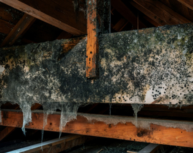 Solar attic fan reducing attic moisture to prevent mold, mildew and wood rot damage